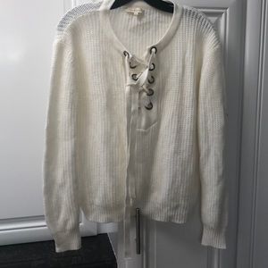 White sweater with ties